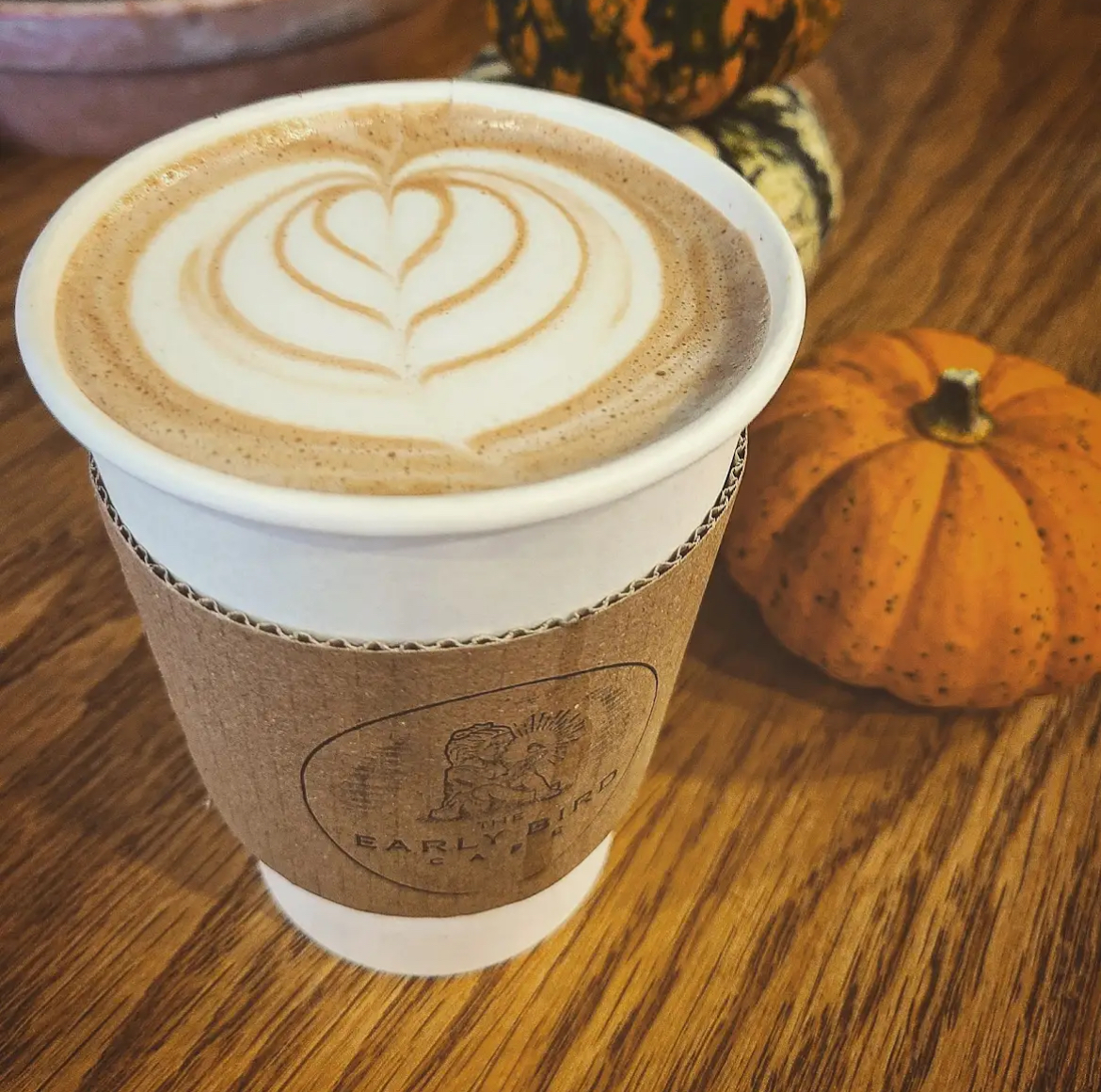 Coffee with pumpkins on the background